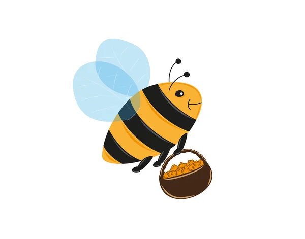 Bee en mand vol van stuifmeel — Stockvector