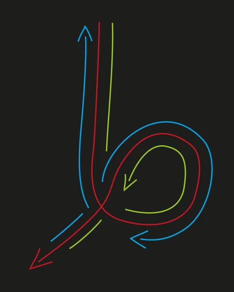 Three color arrows as a three ways on dark background — Stock Vector