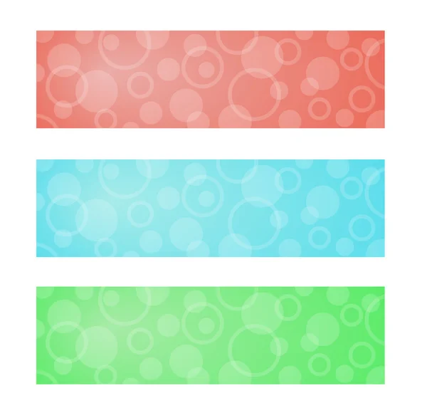 Drei farbige Banner mit weißen Kreisen — Stockvektor