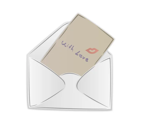 Envelope postal aberto com carta de amor e beijo — Vetor de Stock
