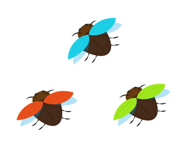 3 つの異なる色の羽のある虫を茶色します。 — ストックベクタ