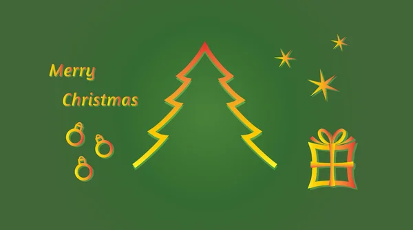 Feliz Navidad - árbol, bolas, estrellas y regalo — Vector de stock