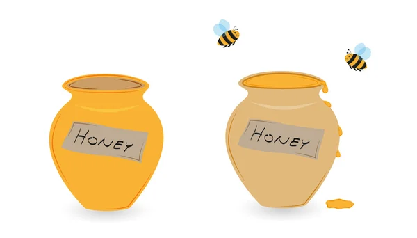 Xícara de mel e abelha voadora — Vetor de Stock