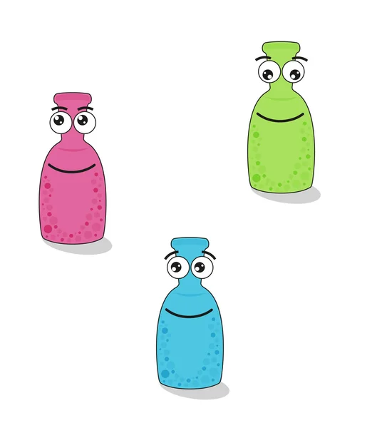 Funny bottles with eyes and smile — Stock Vector