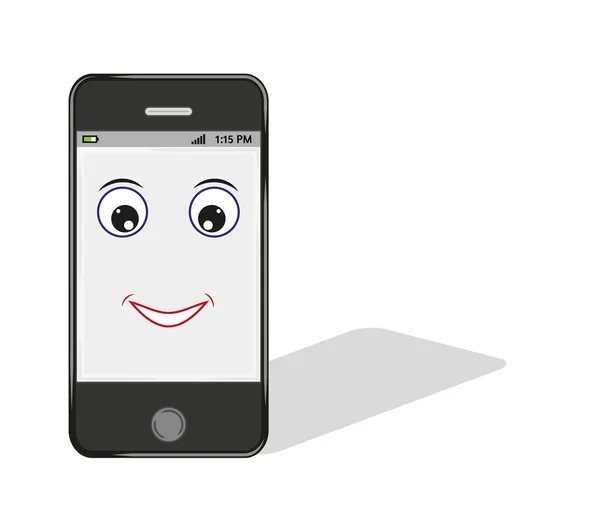 Smartphone comique avec oeil et sourire — Image vectorielle