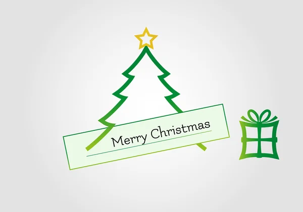 Tarjeta de Navidad con árbol, estrella y regalo — Vector de stock