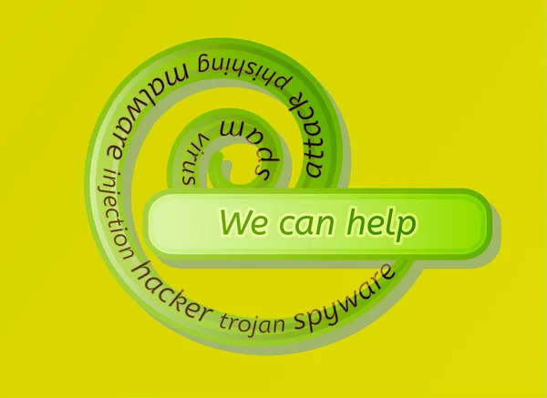Étiquette spirale verte avec nous pouvons aider — Image vectorielle