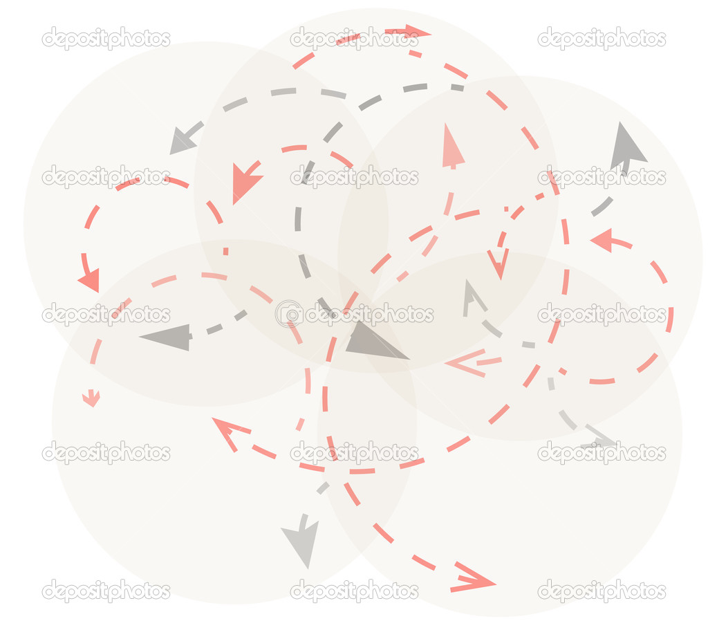 circles with gray and red arrows