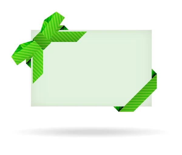 Green gift card with dashed ribbon, dashed bow and shadow on whi — стоковый вектор