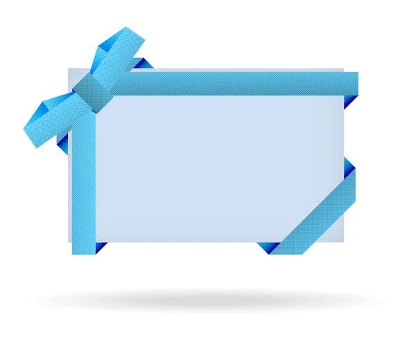 Tarjeta de regalo azul con cinta punteada, arco punteado y sombra en whit — Vector de stock