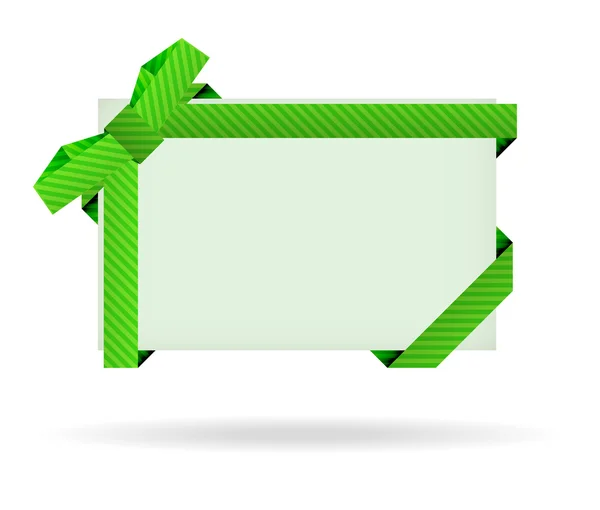 Green gift card with dashed ribbon, dashed bow and shadow on whi — стоковый вектор