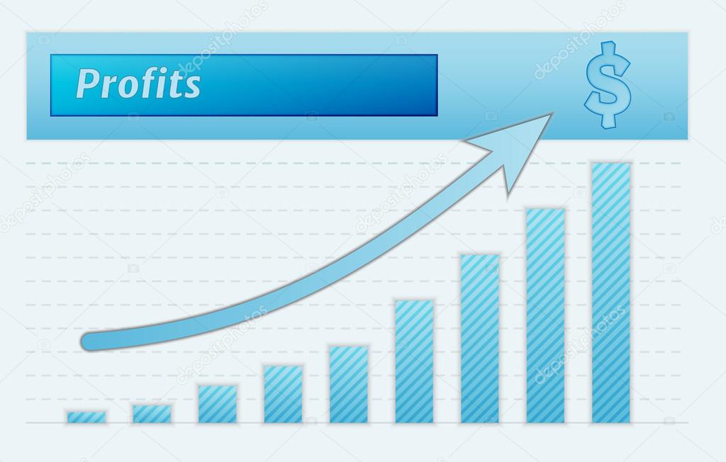 green lined graph with arrow representing growing profits
