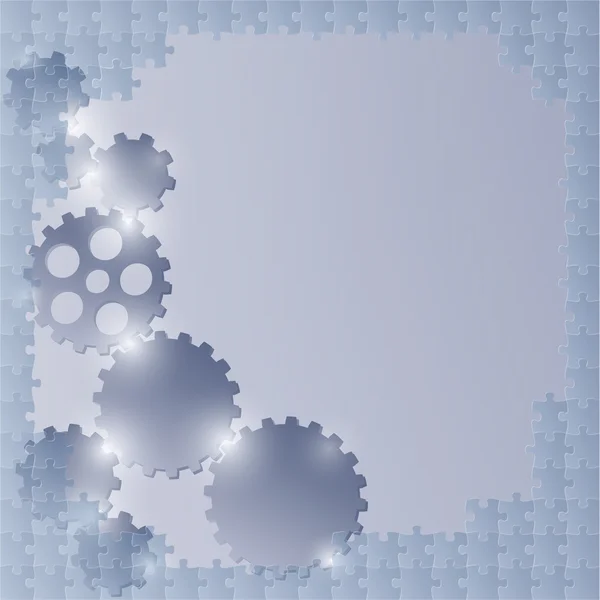 Blauer Hintergrund mit Puzzle und Zahnrädern — Stockvektor