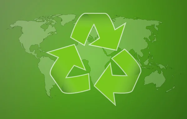 Geri dönüşüm sembolü ile yeşil DünyaHarita — Stok Vektör