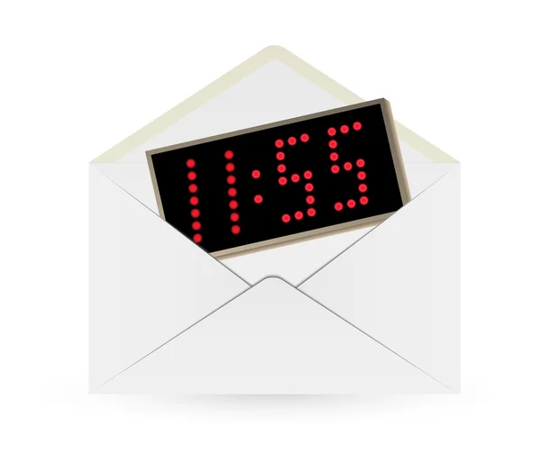 Witte envelop en digitaal horloge — Stockvector