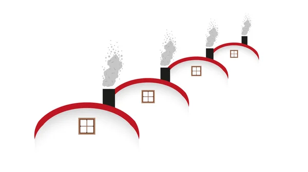 住宅と丸みを帯びた屋根と喫煙の煙突 — ストックベクタ