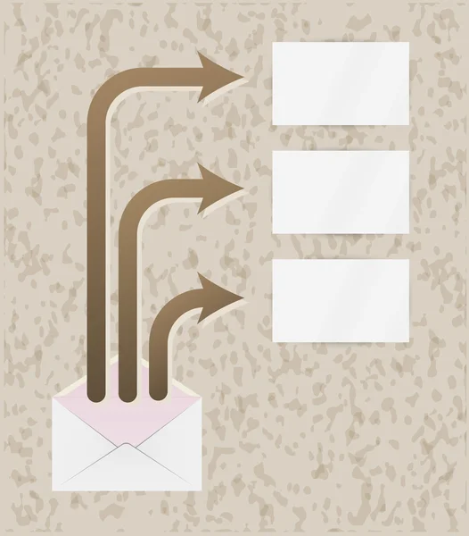 Umschlag und drei Pfeile mit leeren Papieren — Stockvektor