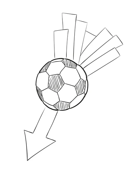 Schița mingii de fotbal zburătoare cu săgeată — Vector de stoc