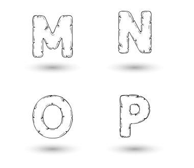 Kroki pürüzlü alfabesi harfleri, m, n, o, p