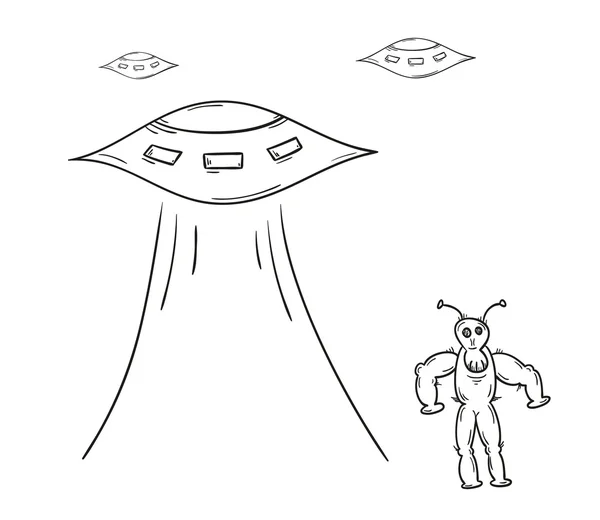 外星人和宇宙飞船 — 图库矢量图片