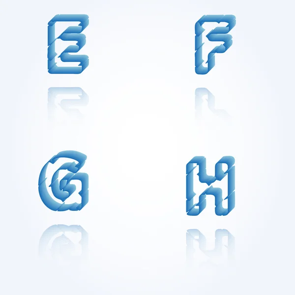 Sketch jagged alphabet letters, E, F, G, H — Stock Vector