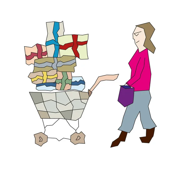 Несколько сумок для покупок и женщина — стоковый вектор
