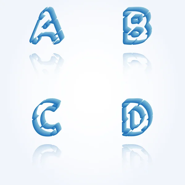 Sketch jagged alphabet letters, A, B, C, D — Stock Vector