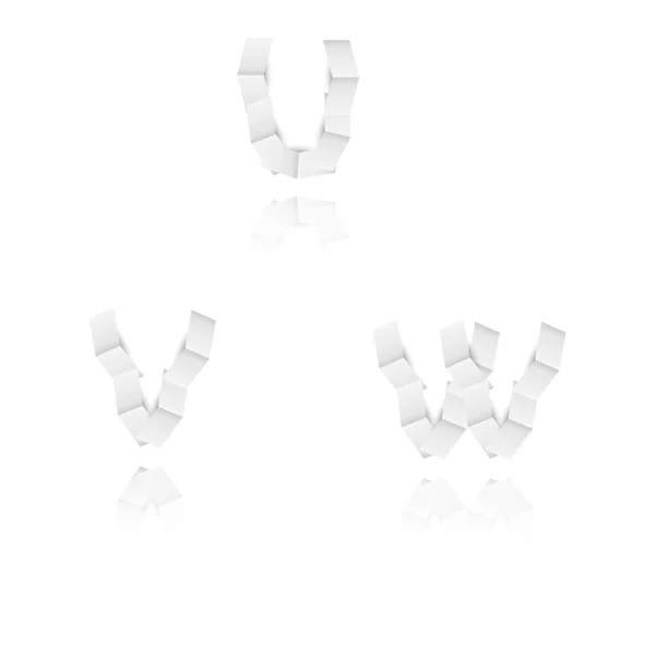 Letras del alfabeto en papel, fuente, U, V, W — Vector de stock