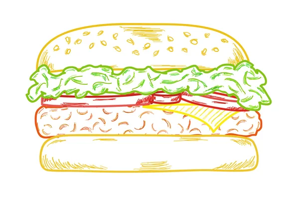 Schets van de hamburger — Stockvector