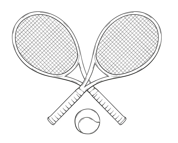Dos raquetas de tenis y pelota — Vector de stock