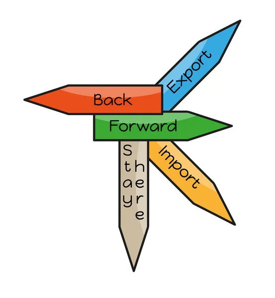 Oklarla - ihracat, ithalat, geri, ileri, burada kal — Stok Vektör