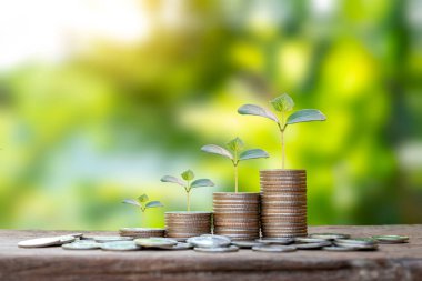 Ağaçlar madeni para yığınlarında yetişir ve paralar büyür. Para tasarrufu kavramı Yatırımlardan ve kar paylarından gelir