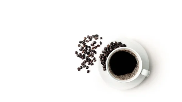 Coffee Cup Roasted Coffee Beans Isolated White Background — Photo