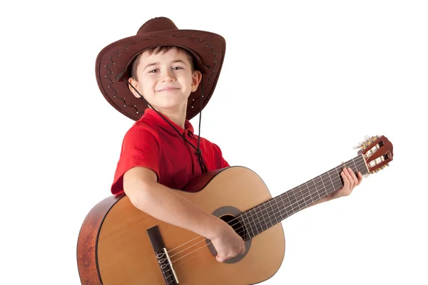 Smiling boy with acoustic guitar — Stock Photo, Image