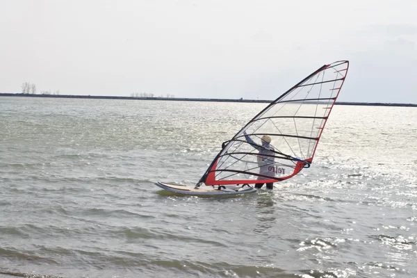 Windsurfer vem Ashore — Fotografia de Stock