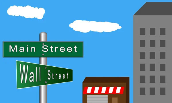 Main Street, szemben a Wall Street — Stock Vector