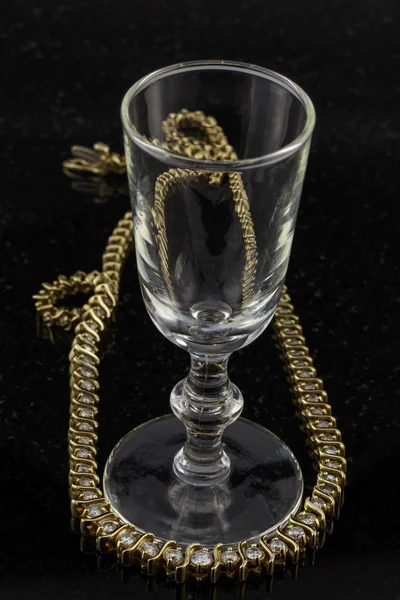 Glass Goblet with Diamond Necklace — Stock Photo, Image