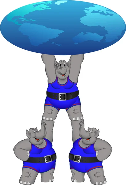Tři gay slon drží planety Země — Stockový vektor
