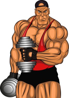 vücut geliştirmeci dumbbells ile gösteren resim