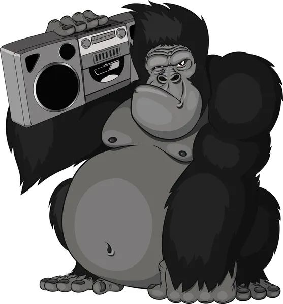 Ilustración de un mono con radio — Archivo Imágenes Vectoriales
