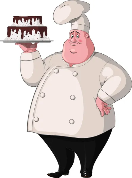 Ilustracja: Szef kuchni posiada zasobnik z ciastem — Wektor stockowy