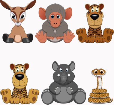 Cute colorful exotic animals collection clipart