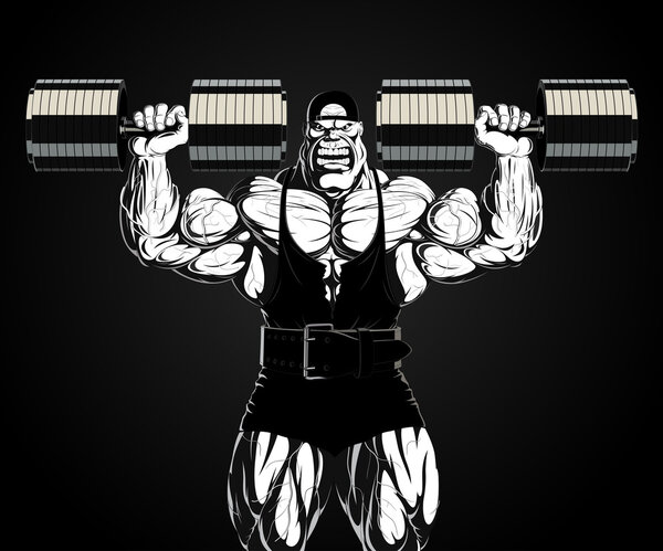 Illustration: bodybuilder with dumbbell