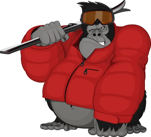 Gorila lyžař — Stockový vektor