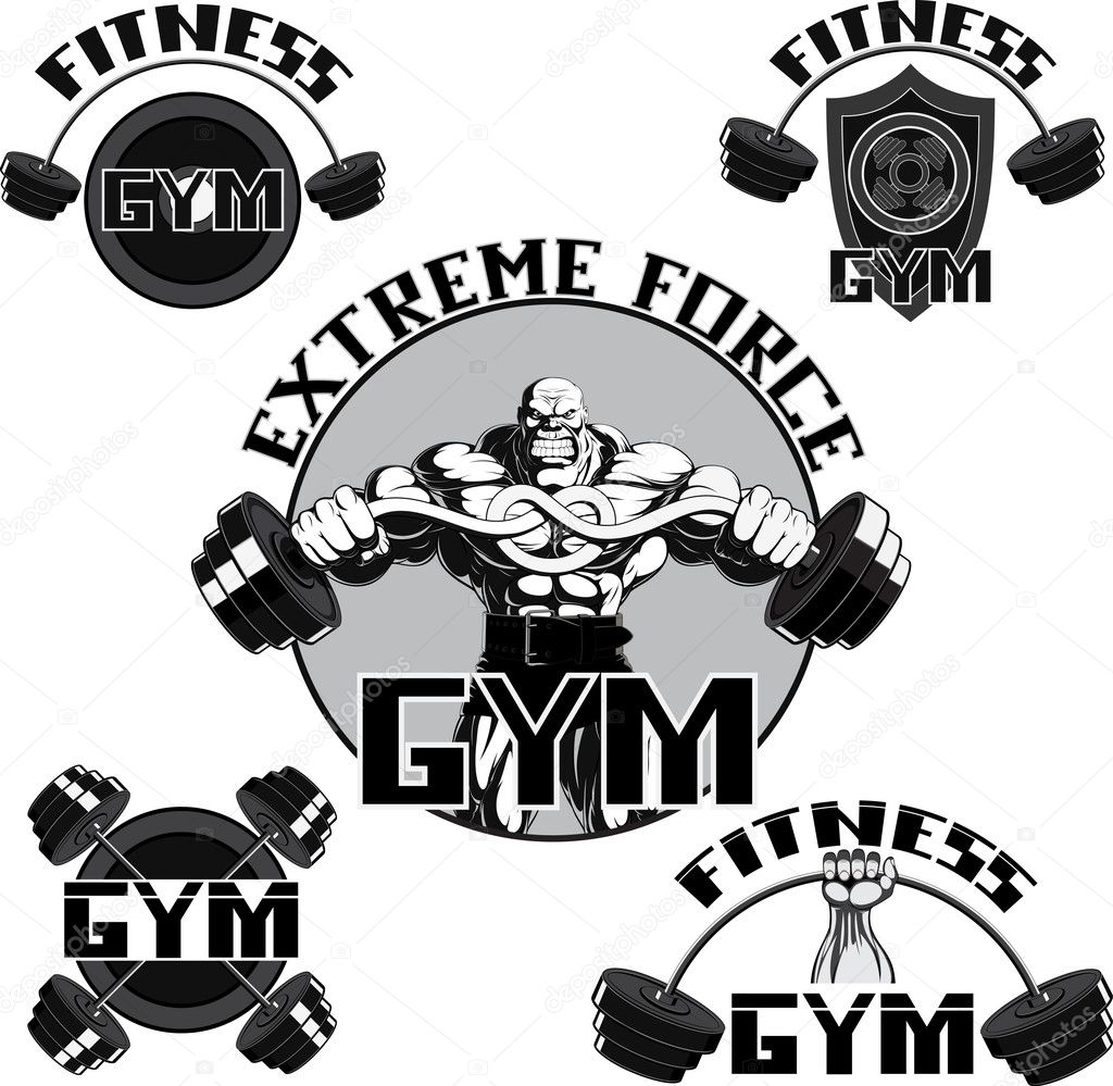 Vector Set: Weight Lifting, Labels and Stickers gymset, Gym