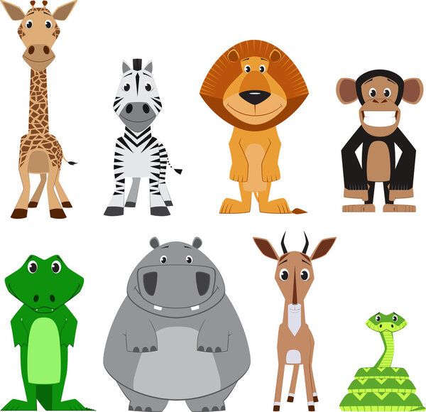 Cute colorful exotic animals collection