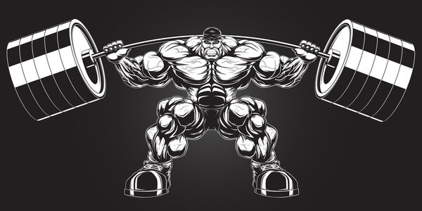 Illustration: bodybuilder with a barbell