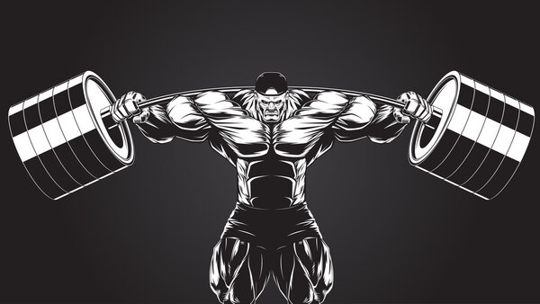 Illustration: bodybuilder with a barbell