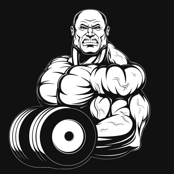 Illustration, bodybuilder with dumbbell