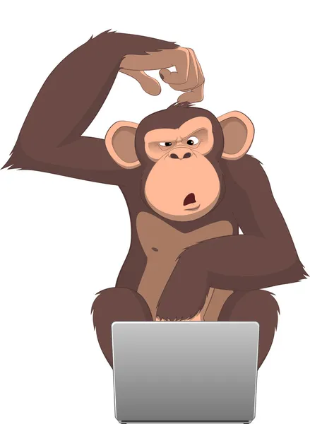 Monkey and computer — Stock Vector